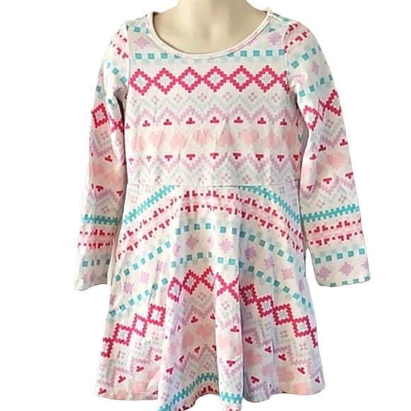 The Children's Place Girls Long Sleeve Skater Dress - Size 5T - Pink Teal White - Picture 2 of 5